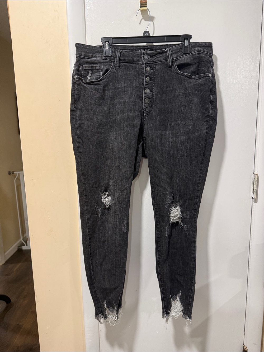 Judy Blue Distressed High-Rise Button-Fly Women's Jeans - Black